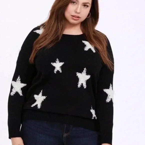 Torrid Black/White Scoop Neck Star Print Pullover Sweater 00 - Picture 2 of 8